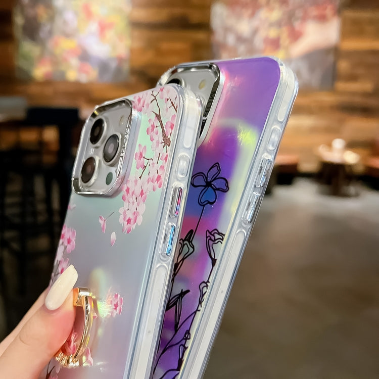 For iPhone 16 Pro Max Electroplating Laser Flower Ring Holder TPU Phone Case(Cosmos Flower AH7) - iPhone 16 Pro Max Cases by buy2fix | Online Shopping UK | buy2fix