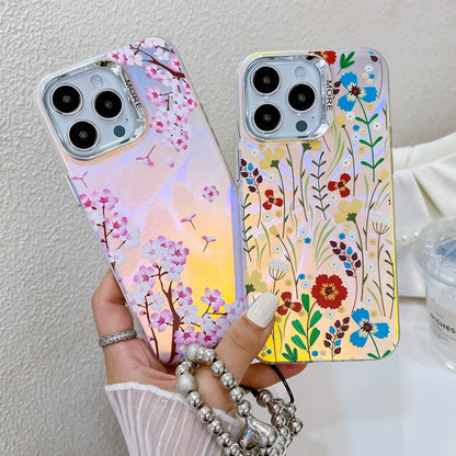 For iPhone 16 Pro Electroplating Laser Flower Phone Case with Wrist Strap(Flower AH6) - iPhone 16 Pro Cases by buy2fix | Online Shopping UK | buy2fix