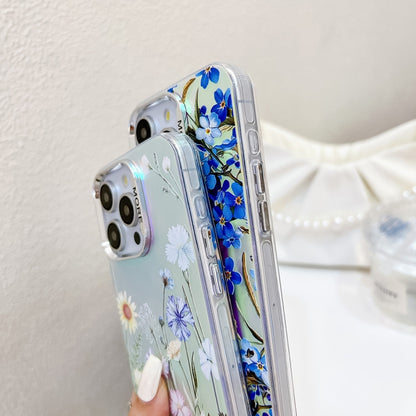 For iPhone 16 Pro Max Electroplating Laser Flower Phone Case with Wrist Strap(Drawn Flowers AH3) - iPhone 16 Pro Max Cases by buy2fix | Online Shopping UK | buy2fix