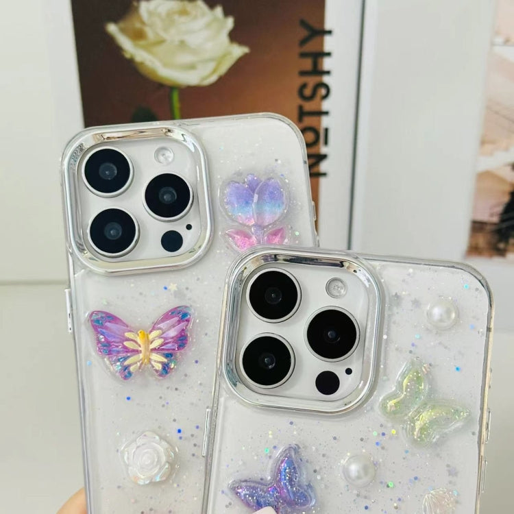 For iPhone 16 3D Colorful Crystal Butterfly TPU Phone Case(Butterful Flowers) - iPhone 16 Cases by buy2fix | Online Shopping UK | buy2fix