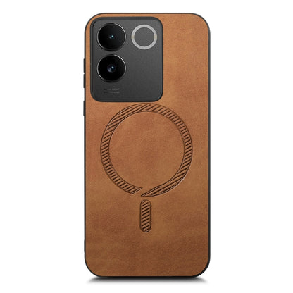 For vivo X100 5G Retro Magsafe Magnetic PU Back Cover Phone Case(Brown) - X100 Cases by buy2fix | Online Shopping UK | buy2fix