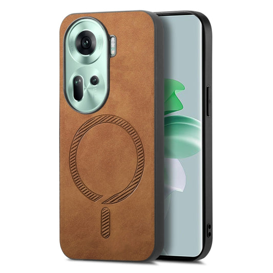 For OPPO Reno11 Global Retro Magsafe Magnetic PU Back Cover Phone Case(Brown) - Reno11 Cases by buy2fix | Online Shopping UK | buy2fix