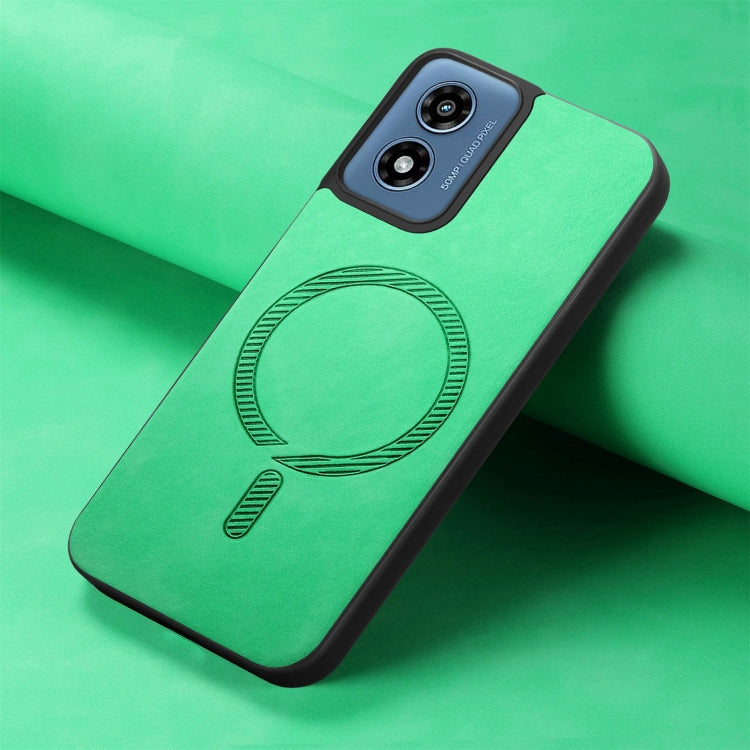 For Motorola Moto G Play 2024 4G Retro Magsafe Magnetic PU Back Cover Phone Case(Green) - Motorola Cases by buy2fix | Online Shopping UK | buy2fix