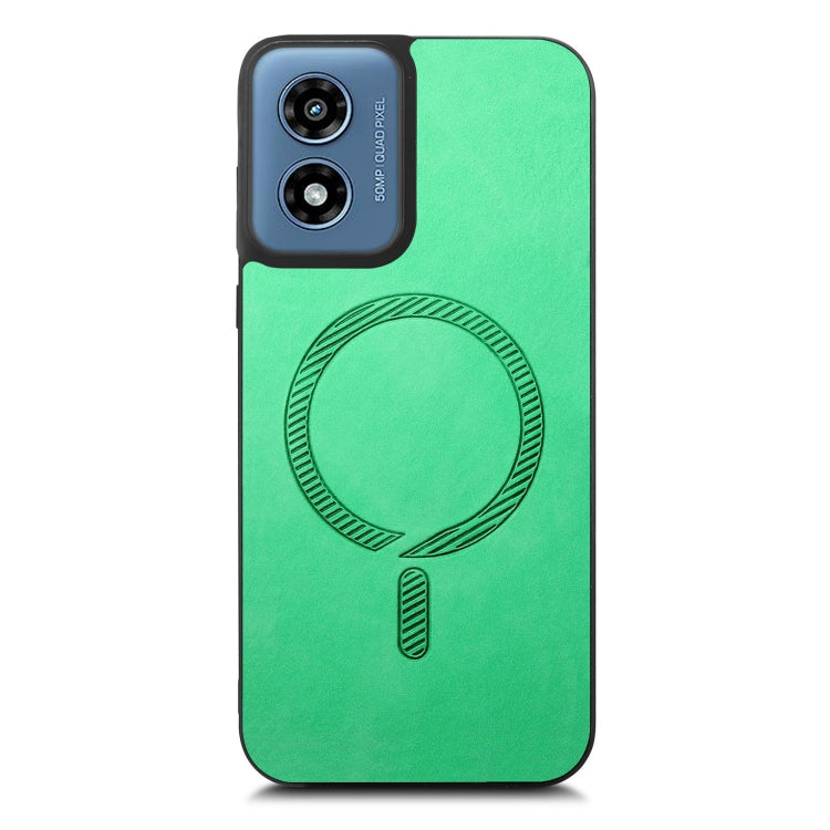 For Motorola Moto G Play 2024 4G Retro Magsafe Magnetic PU Back Cover Phone Case(Green) - Motorola Cases by buy2fix | Online Shopping UK | buy2fix