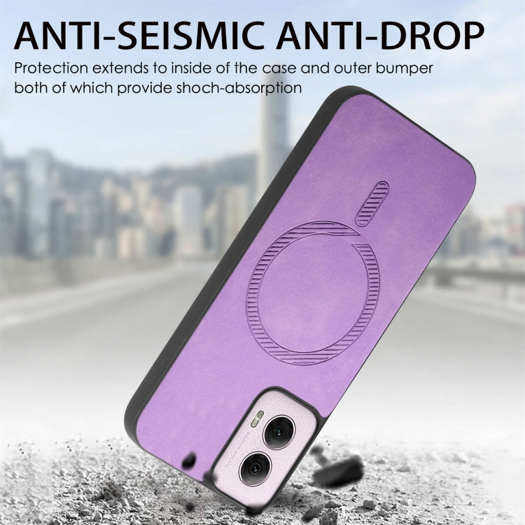 For Motorola Moto G 5G 2024 Retro Magsafe Magnetic PU Back Cover Phone Case(Purple) - Motorola Cases by buy2fix | Online Shopping UK | buy2fix