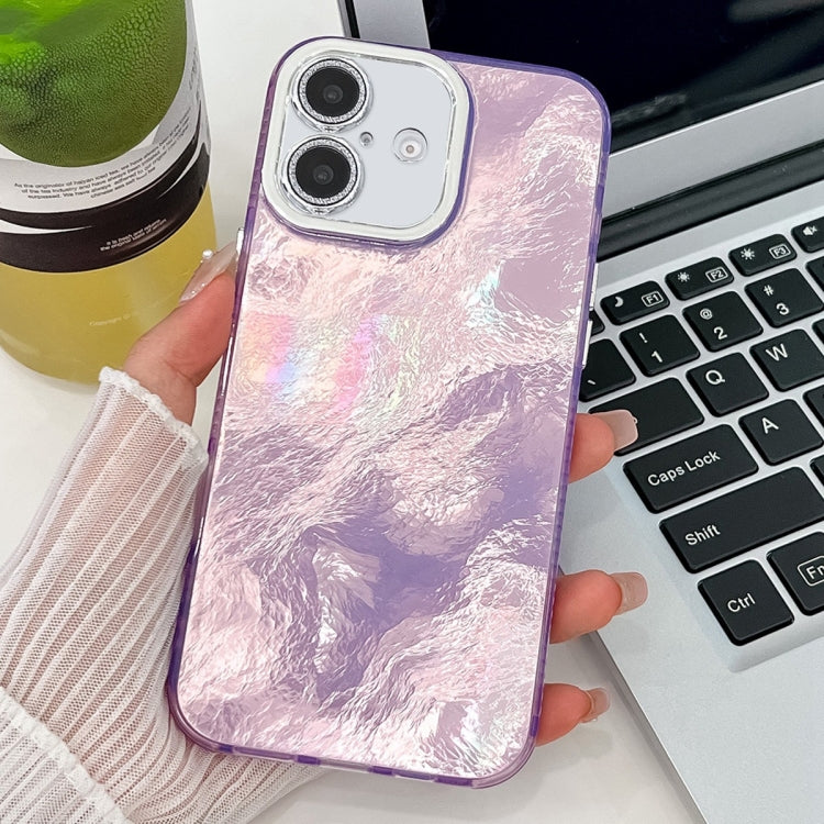 For iPhone 16 Plus Plating Glitter Texture TPU Phone Case with Lens Film(Purple Tinfoil Texture) - iPhone 16 Plus Cases by buy2fix | Online Shopping UK | buy2fix