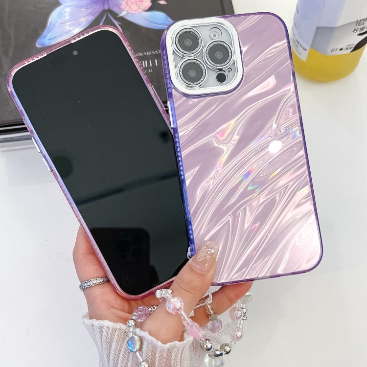 For iPhone 16 Pro Max Plating Glitter Texture Chain Wristband TPU Phone Case with Lens Film(Purple Tinfoil Texture) - iPhone 16 Pro Max Cases by buy2fix | Online Shopping UK | buy2fix