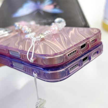 For iPhone 16 Pro Plating Glitter Texture Chain Wristband TPU Phone Case with Lens Film(Purple Water Ripples) - iPhone 16 Pro Cases by buy2fix | Online Shopping UK | buy2fix