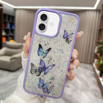 For iPhone 16 Plus Color Butterfly Glitter Epoxy TPU Phone Case(Purple) - iPhone 16 Plus Cases by buy2fix | Online Shopping UK | buy2fix