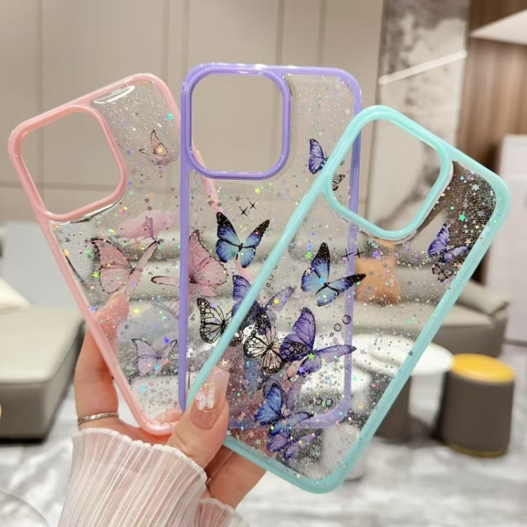 For iPhone 16 Plus Color Butterfly Glitter Epoxy TPU Phone Case(Purple) - iPhone 16 Plus Cases by buy2fix | Online Shopping UK | buy2fix