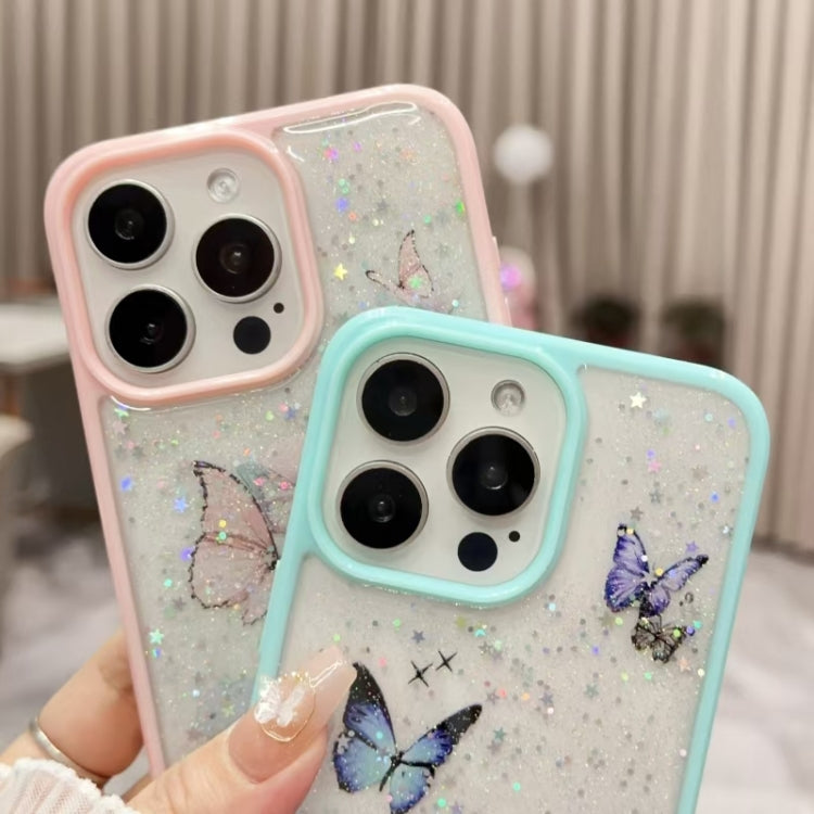 For iPhone 16 Pro Color Butterfly Glitter Epoxy TPU Phone Case(Pink) - iPhone 16 Pro Cases by buy2fix | Online Shopping UK | buy2fix