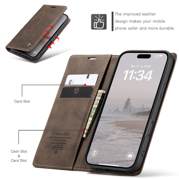 For iPhone 16 Plus CaseMe 013 Multifunctional Horizontal Flip Leather Phone Case(Brown) - iPhone 16 Plus Cases by CaseMe | Online Shopping UK | buy2fix