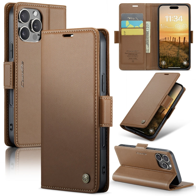 For iPhone 16 Pro CaseMe 023 Butterfly Buckle Litchi Texture RFID Anti-theft Leather Phone Case(Brown) - iPhone 16 Pro Cases by CaseMe | Online Shopping UK | buy2fix