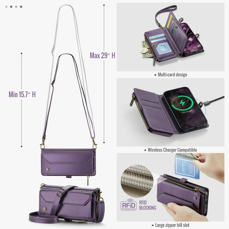 For iPhone 16 CaseMe C36 Card Slots Zipper Wallet RFID Anti-theft Leather Phone Case(Purple) - iPhone 16 Cases by CaseMe | Online Shopping UK | buy2fix