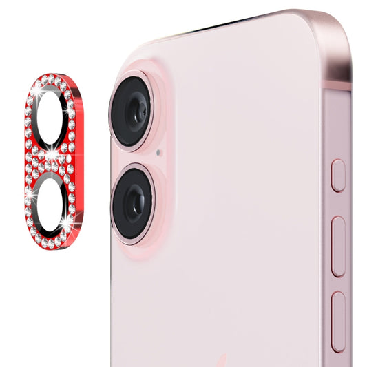 For iPhone 16 / 16 Plus ENKAY Hat-Prince Blink Diamond Camera Lens Aluminium Alloy Tempered Glass Film(Red) - iPhone 16 Tempered Glass by ENKAY | Online Shopping UK | buy2fix