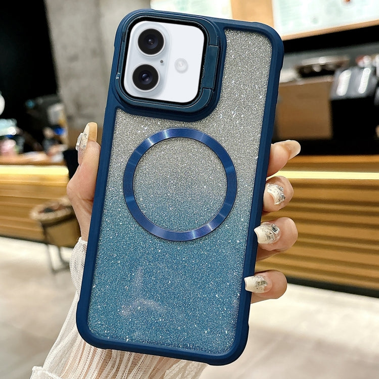 For iPhone 16 Plus CD-grain Gradient Glitter Magsafe Acrylic Hybrid TPU Phone Case(Blue) - iPhone 16 Plus Cases by buy2fix | Online Shopping UK | buy2fix