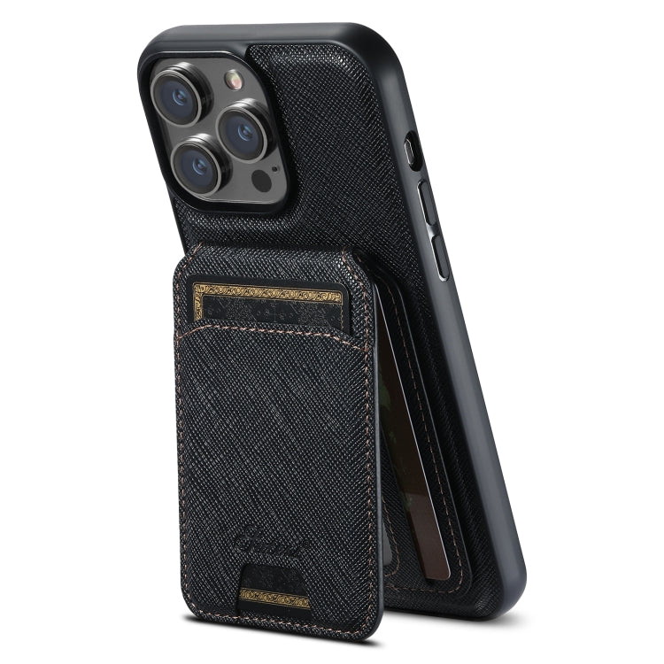 For iPhone 16 Pro Max Suteni H18 Cross Grain MagSafe Wallet Leather Phone Case(Black) - iPhone 16 Pro Max Cases by Suteni | Online Shopping UK | buy2fix