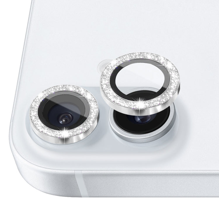 For iPhone 16 / 16 Plus NORTHJO Glitter Camera Lens Protector Tempered Glass Metal Ring Film(Silver) - iPhone 16 Tempered Glass by NORTHJO | Online Shopping UK | buy2fix