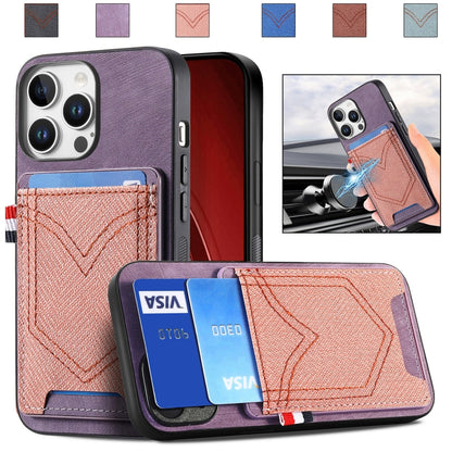 For iPhone 16 Pro Denim Texture Leather Skin Phone Case with Card Slot(Purple) - iPhone 16 Pro Cases by buy2fix | Online Shopping UK | buy2fix