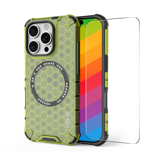 For iPhone 15 Pro ENKAY Hat-Prince Honeycomb MagSafe Shockproof Phone Case with Large Arc Edge Film(Green) - iPhone 15 Pro Cases by ENKAY | Online Shopping UK | buy2fix