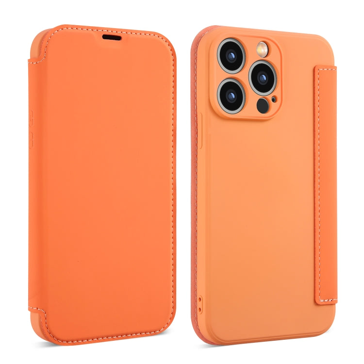 For iPhone 16 Pro Max Imitate Liquid Skin Feel Leather Phone Case with Card Slots(Orange) - iPhone 16 Pro Max Cases by buy2fix | Online Shopping UK | buy2fix