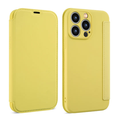 For iPhone 16 Pro Imitate Liquid Skin Feel Leather Phone Case with Card Slots(Yellow) - iPhone 16 Pro Cases by buy2fix | Online Shopping UK | buy2fix