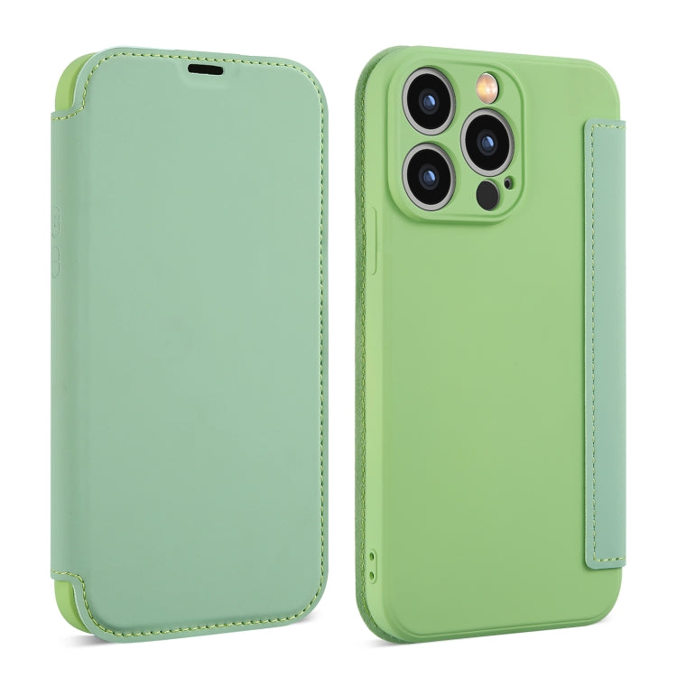 For iPhone 16 Pro Imitate Liquid Skin Feel Leather Phone Case with Card Slots(Tea Green) - iPhone 16 Pro Cases by buy2fix | Online Shopping UK | buy2fix