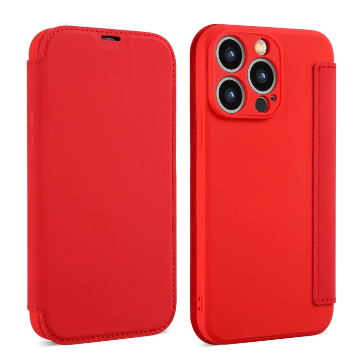 For iPhone 16 Imitate Liquid Skin Feel Leather Phone Case with Card Slots(Red) - iPhone 16 Cases by buy2fix | Online Shopping UK | buy2fix