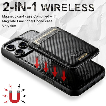 For iPhone 16 Plus Suteni TXWH18 Carbon Fiber Texture Detachable Wallet MagSafe Phone Case(Black) - iPhone 16 Plus Cases by Suteni | Online Shopping UK | buy2fix