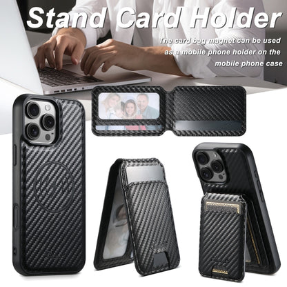 For iPhone 14 Suteni TXWH18 Carbon Fiber Texture Detachable Wallet MagSafe Phone Case(Black) - iPhone 14 Cases by Suteni | Online Shopping UK | buy2fix