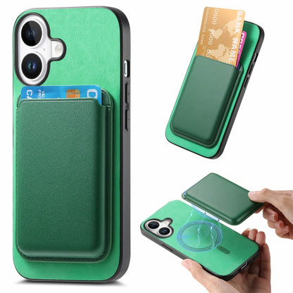 For iPhone 16 Plus Retro Magsafe Card Bag PU Back Cover Phone Case(Green) - iPhone 16 Plus Cases by buy2fix | Online Shopping UK | buy2fix