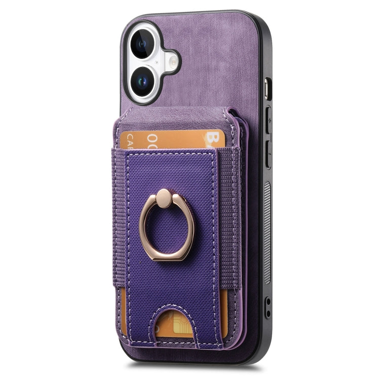 For iPhone 16 Retro Splitable Magnetic Stand Card Bag Leather Phone Case(Purple) - iPhone 16 Cases by buy2fix | Online Shopping UK | buy2fix