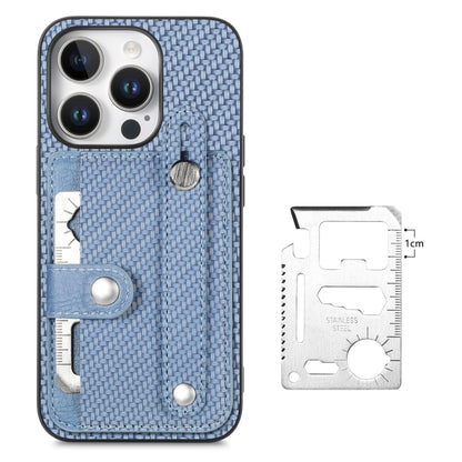 For iPhone 16 Plus Wristband Kickstand Card Wallet Back Phone Case with Tool Knife(Blue) - iPhone 16 Plus Cases by buy2fix | Online Shopping UK | buy2fix