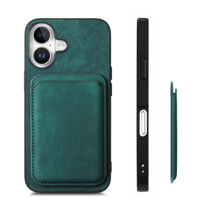 For iPhone 16 Plus Retro Leather Card Bag Magnetic Phone Case(Green) - iPhone 16 Plus Cases by buy2fix | Online Shopping UK | buy2fix