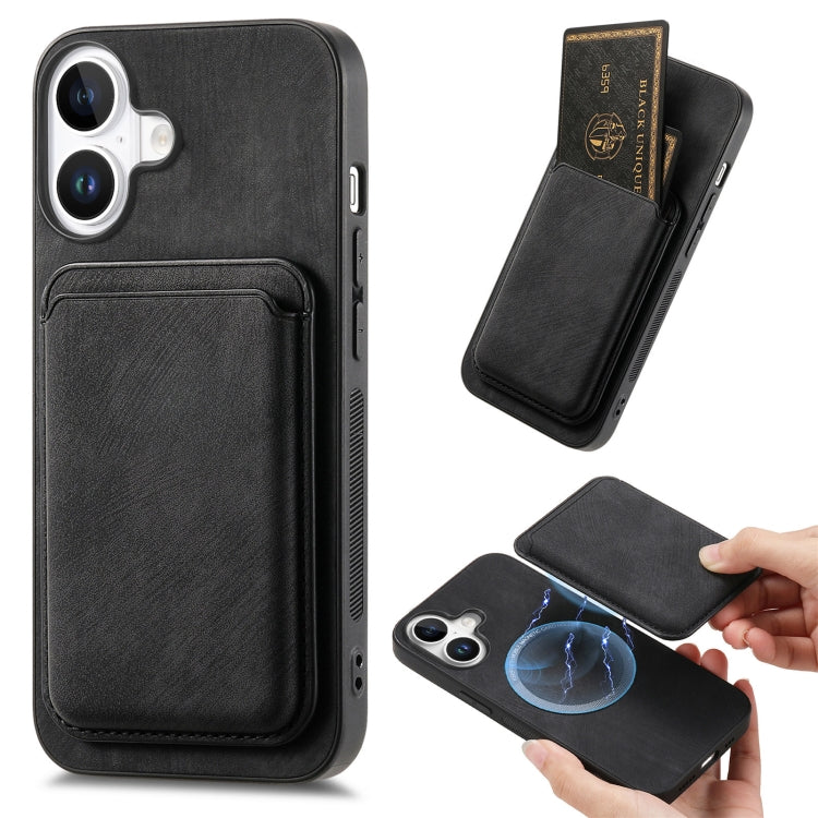 For iPhone 16 Plus Retro Leather Card Bag Magnetic Phone Case(Black) - iPhone 16 Plus Cases by buy2fix | Online Shopping UK | buy2fix