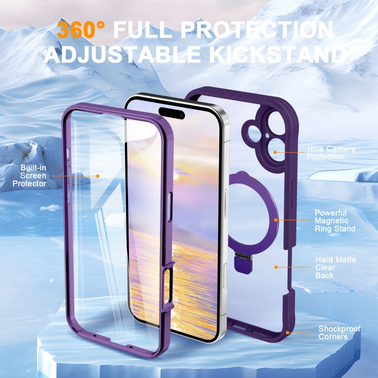 For iPhone 16 Skin Feel Magsafe Holder 360 Full Body Phone Case(Purple) - iPhone 16 Cases by buy2fix | Online Shopping UK | buy2fix