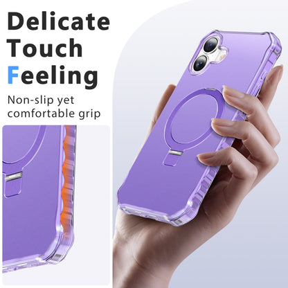 For iPhone 16 Solid Color Wave MagSafe Holder Phone Case(Purple) - iPhone 16 Cases by buy2fix | Online Shopping UK | buy2fix