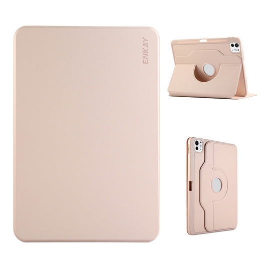 For iPad Pro 12.9 2022/ Air 13 2024 ENKAY 360 Rotation TPU Leather Smart Tablet Case with Pen Slot(Pink) - iPad Air 13 2024 Cases by ENKAY | Online Shopping UK | buy2fix