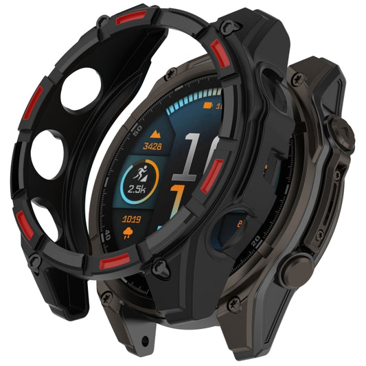 For Garmin Fenix 8 AMOLED 51mm Armor Hollow TPU Half Coverage Watch Protective Case(Black Red) - Watch Cases by buy2fix | Online Shopping UK | buy2fix