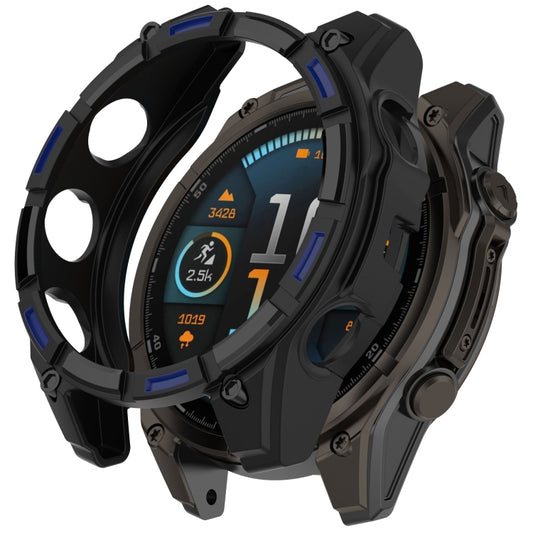 For Garmin Fenix 8 AMOLED 51mm Armor Hollow TPU Half Coverage Watch Protective Case(Black Blue) - Watch Cases by buy2fix | Online Shopping UK | buy2fix