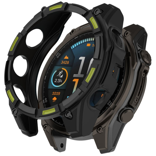 For Garmin Fenix 8 AMOLED 47mm Armor Hollow TPU Half Coverage Watch Protective Case(Black Green) - Watch Cases by buy2fix | Online Shopping UK | buy2fix