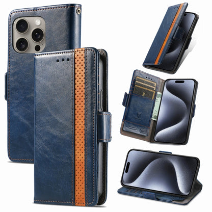 For iPhone 16 Pro Max CaseNeo Splicing Dual Magnetic Buckle Leather Phone Case(Blue) - iPhone 16 Pro Max Cases by buy2fix | Online Shopping UK | buy2fix