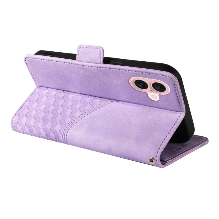 For iPhone 16 ENKAY Embossed Rhombus Starry Leather Phone Case with Screen Film(Purple) - iPhone 16 Cases by ENKAY | Online Shopping UK | buy2fix