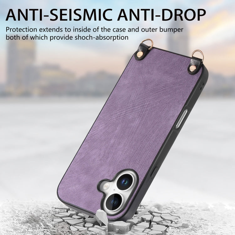 For iPhone 16 Plus Vintage Leather PC Back Cover Phone Case with Crossbody Strap(Purple) - iPhone 16 Plus Cases by buy2fix | Online Shopping UK | buy2fix