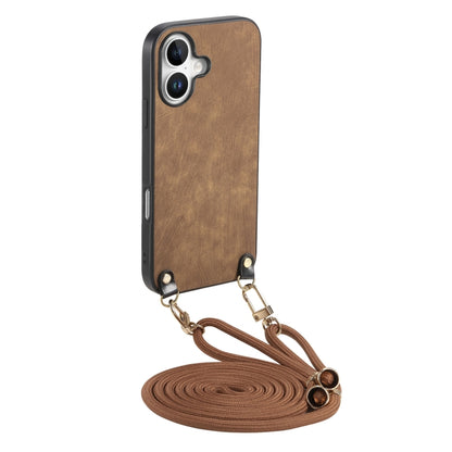 For iPhone 16 Vintage Leather PC Back Cover Phone Case with Crossbody Strap(Brown) - iPhone 16 Cases by buy2fix | Online Shopping UK | buy2fix