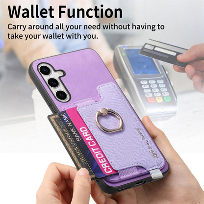 For Samsung Galaxy S25+ 5G Retro Cross Leather Ring Horizontal Insert Card Bag MagSafe Phone Case(Purple) - Galaxy S25+ 5G Cases by buy2fix | Online Shopping UK | buy2fix