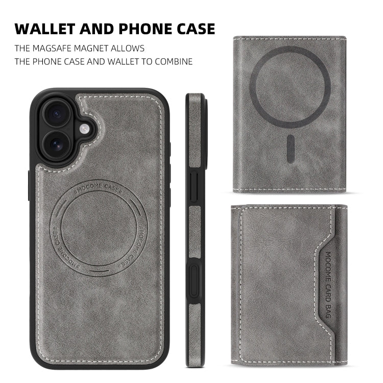 For iPhone 16 Plus Shield Multi-functional MagSafe Card Bag Phone Case(Grey) - iPhone 16 Plus Cases by buy2fix | Online Shopping UK | buy2fix