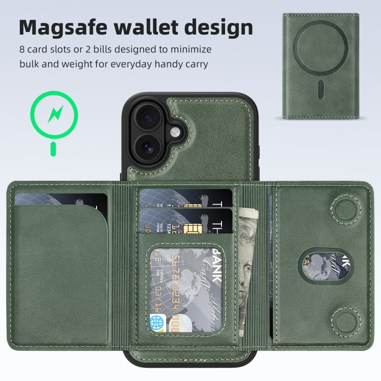 For iPhone 16 Shield Multi-functional MagSafe Card Bag Phone Case(Green) - iPhone 16 Cases by buy2fix | Online Shopping UK | buy2fix