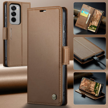 For OPPO Reno12 5G Global CaseMe 023 Butterfly Buckle Litchi Texture RFID Anti-theft Leather Phone Case(Brown) - Reno12 Cases by CaseMe | Online Shopping UK | buy2fix