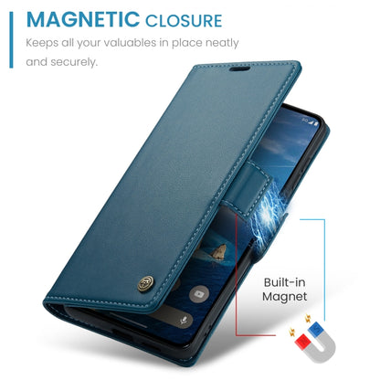 For OPPO Reno12 F /12 FS 5G CaseMe 023 Butterfly Buckle Litchi Texture RFID Anti-theft Leather Phone Case(Blue) - Reno12 F Cases by CaseMe | Online Shopping UK | buy2fix